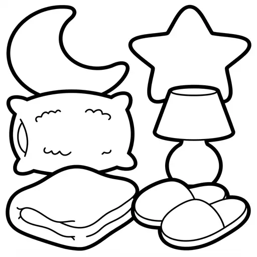 Easy Cute Kawaii Coloring Page — Moon and Pillow Collage