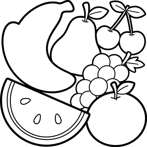Easy Kawaii Food Coloring Page — Collage of Various Kawaii Fruit