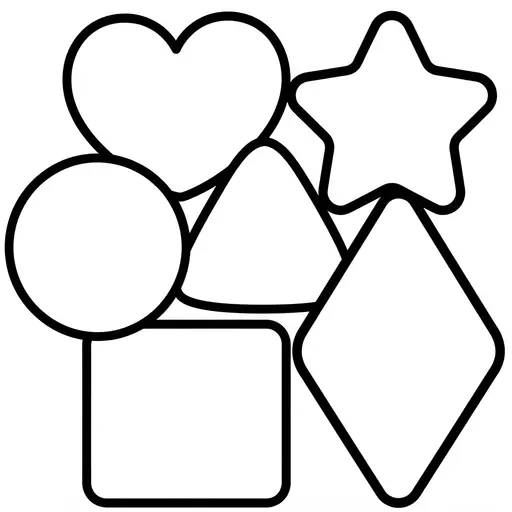 Easy Cute Kawaii Coloring Page — Kawaii Collage of Geometric Figures