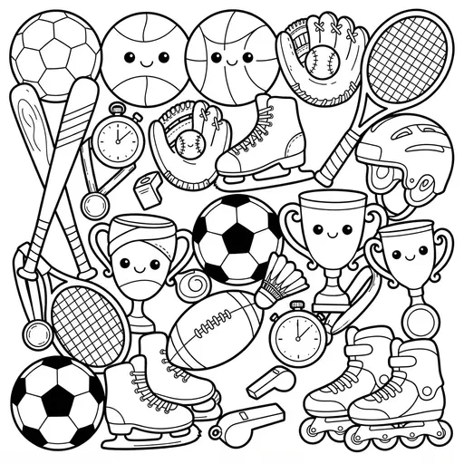Cute Kawaii Coloring Page — Kawaii Collage of Equipment