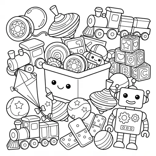 Cute Kawaii Coloring Page — Kawaii Collage of Various Toys