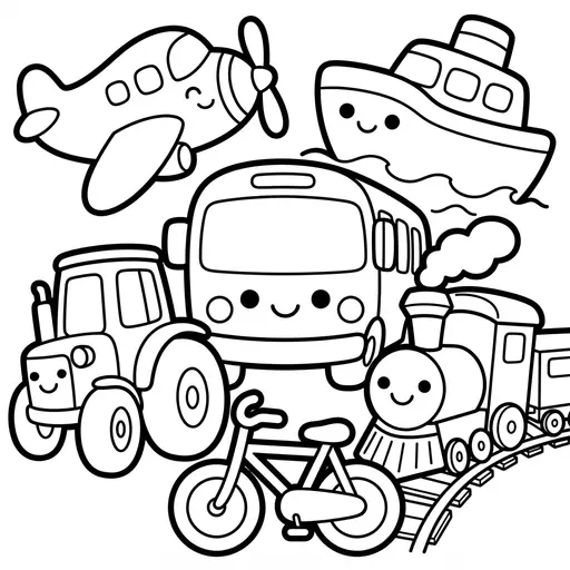 Easy Cute Kawaii Coloring Page — Cute Kawaii Collage With Faces