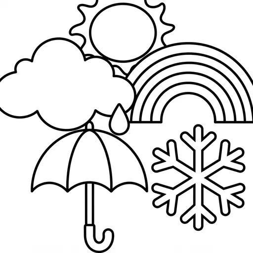 Easy Cute Kawaii Coloring Page — Sun Cloud Rainbow And Umbrella