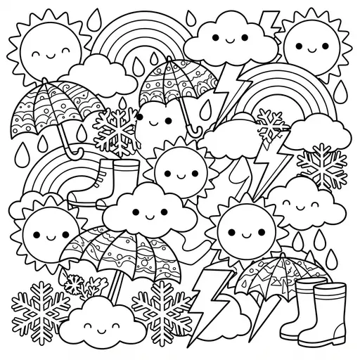 Cute Kawaii Coloring Page — Kawaii Doodle with Cute Elements