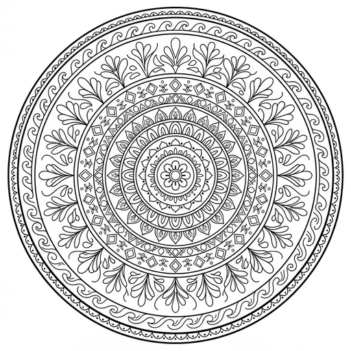 Mandala Coloring Page for Adults — Circular Ring Patterns And Florals
