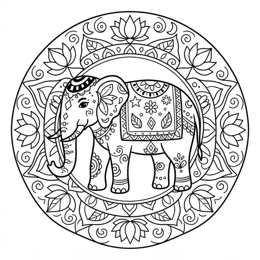 Animal Mandala Coloring Page for Adults — Mandala With Decorated Elephant