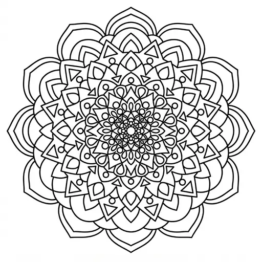 Mandala Coloring Page for Adults — Fractal Style with Repeating Shapes