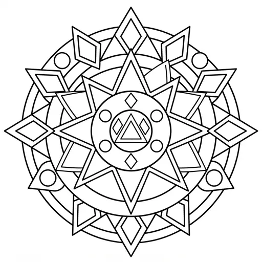 Mandala Coloring Page for Adults — Geometric Triangles And Diamonds