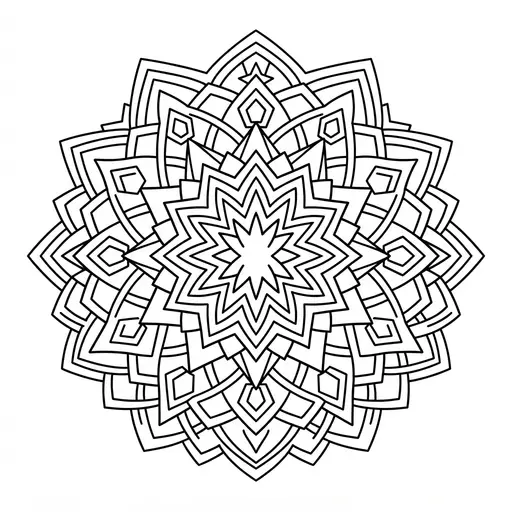Mandala Coloring Page for Adults — Geometric Star with Interlocking Shapes