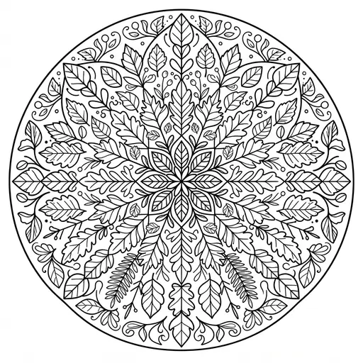 Mandala Coloring Page for Adults — Leaf Pattern in a Circle