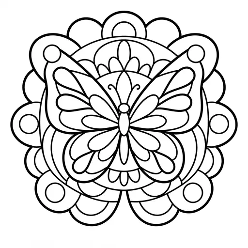 Mandala Coloring Page — Butterfly with Curved Petals