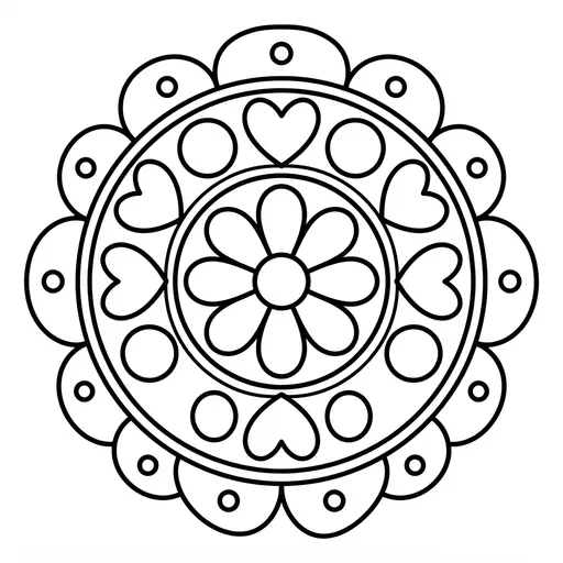 Mandala Coloring Page — Simple Circle With Hearts And Flowers