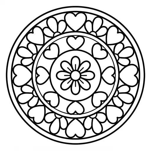 Mandala Coloring Page — Simple Flower And Heart Mandala