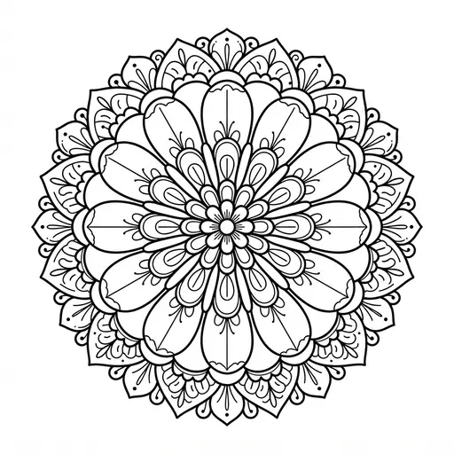Mandala Coloring Page for Adults — Simple Flower with Big Petals