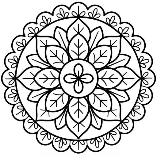 Mandala Coloring Page — Simple Leaf Pattern Inside a Circular Border