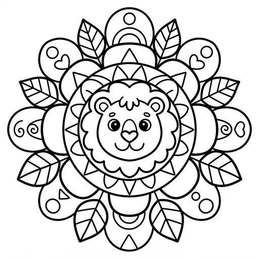 Animal Mandala Coloring Page — Lion with Leaves