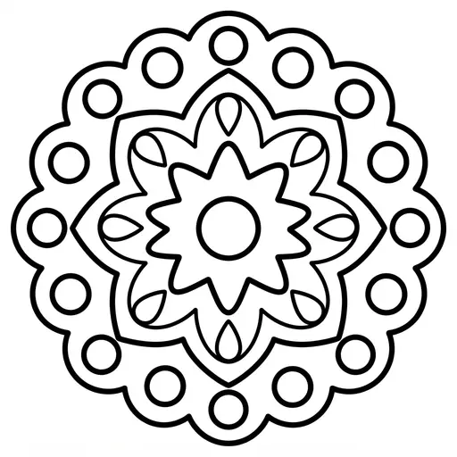 Mandala Coloring Page — Simple Star with Scalloped Edge