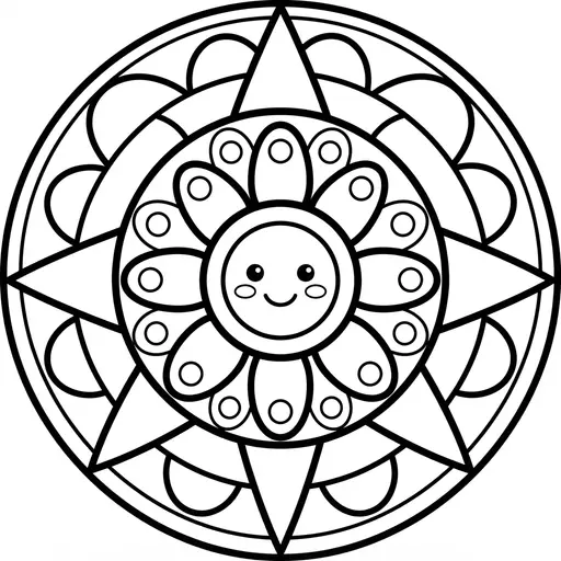 Mandala Coloring Page — Simple Sun With Big Rays