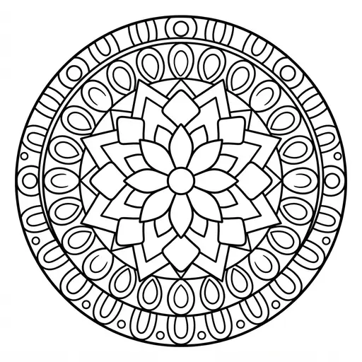 Mandala Coloring Page for Adults — Lotus Center With Geometric Rings