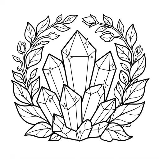 Crystal Coloring Page for Adults — Framed With Leafy Branches