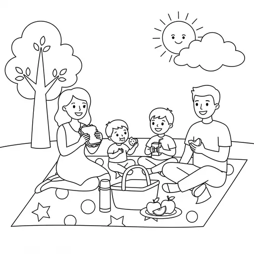 Park Coloring Page — Family Having a Meal Outdoors