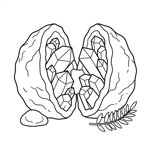 Crystal Coloring Page — Cracked Open with Crystals Inside