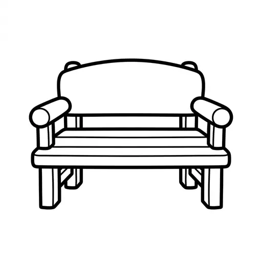 Easy Park Coloring Page — Simple Wooden Park Bench