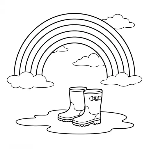 Rainbow Coloring Page — Boots in a Puddle