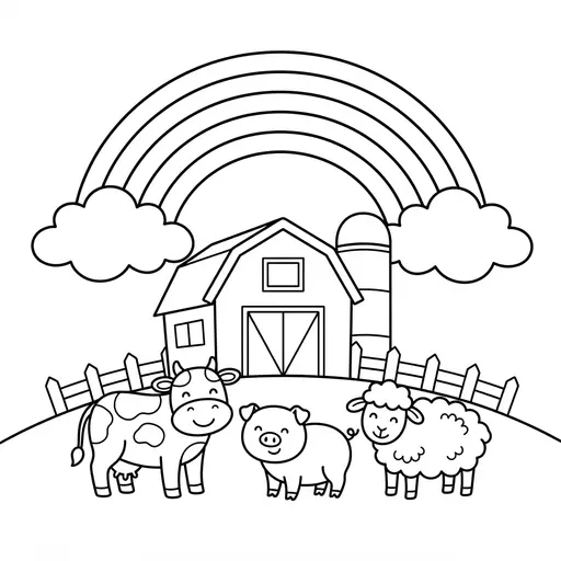 Rainbow Coloring Page — Animals Under a Rainbow