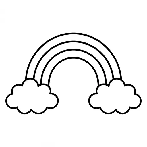Easy Rainbow Coloring Page — Arched with Fluffy Clouds