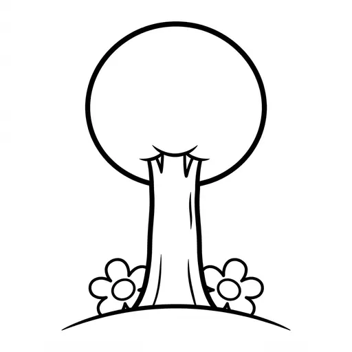 Easy Tree Coloring Page — Simple Round Canopy and Flowers