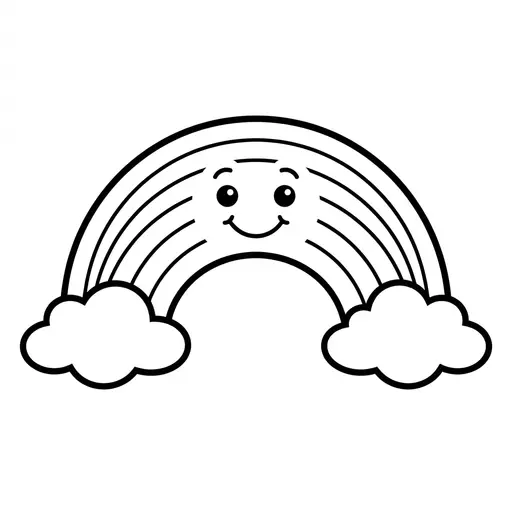 Easy Rainbow Coloring Page — Friendly Face and Fluffy Clouds