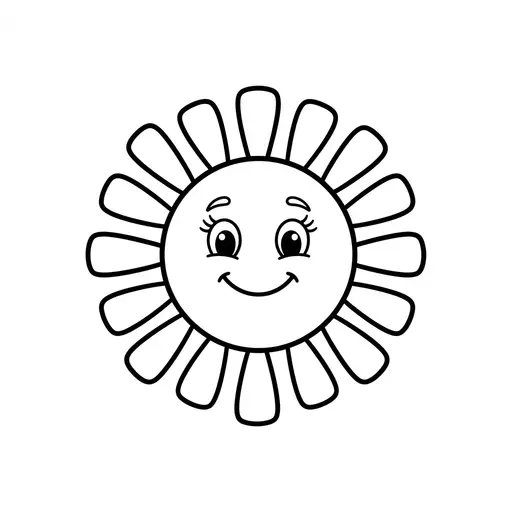 Easy Sun Coloring Page — Friendly Face With Rounded Rays