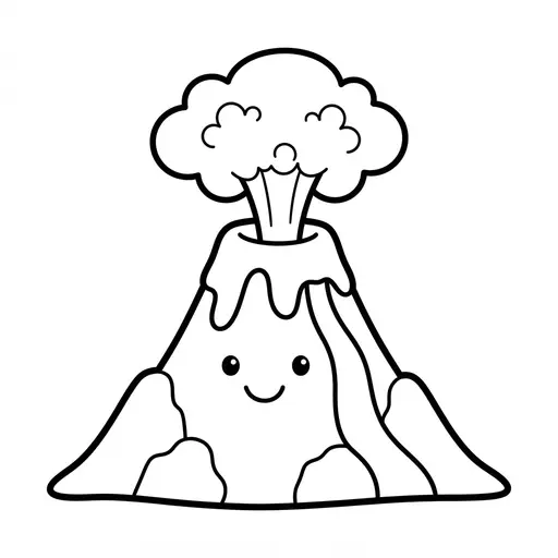 Easy Volcano Coloring Page — Erupting With a Cute Face