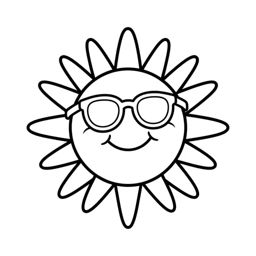 Easy Sun Coloring Page — Wearing Sunglasses and Smiling