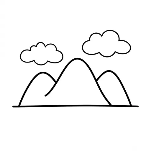 Easy Mountain Coloring Page — Three Peaks with Clouds