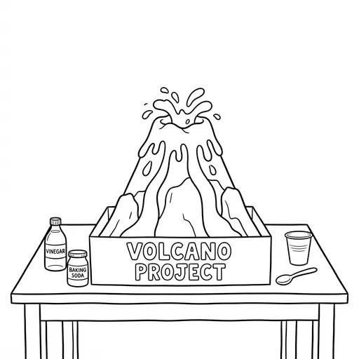 Volcano Coloring Page — Science Project on a Table