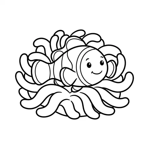Easy Clownfish Coloring Page — Peeking Out of Sea Anemone