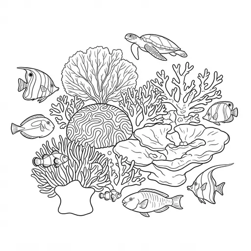 Coral Reef Coloring Page for Adults — Teeming with Tropical Fish