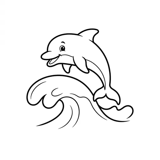 Easy Dolphin Coloring Page — Jumping out of a wave