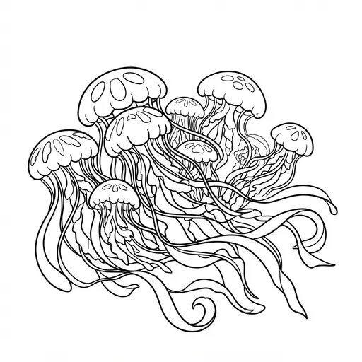 Jellyfish Coloring Page for Adults — Bloom with Long Ribbon Tentacles