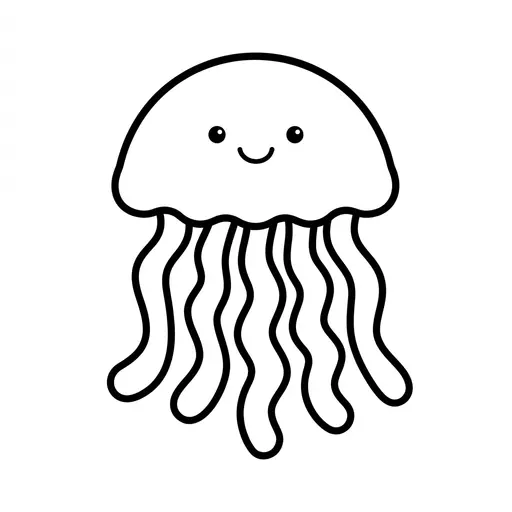 Easy Jellyfish Coloring Page — Friendly Face and Wavy Tentacles