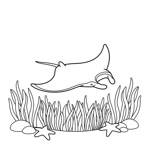 Manta Ray Coloring Page — Gliding Over Sea Grass