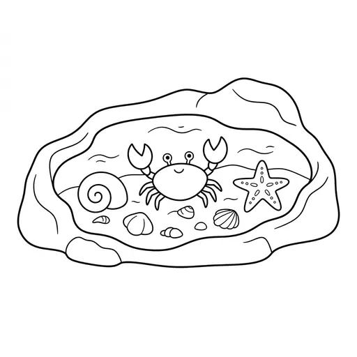 Tide Pool Coloring Page — Crab Starfish and Shells