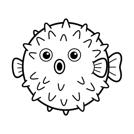 Easy Pufferfish Coloring Page — Round with Little Spikes and Surprised Face