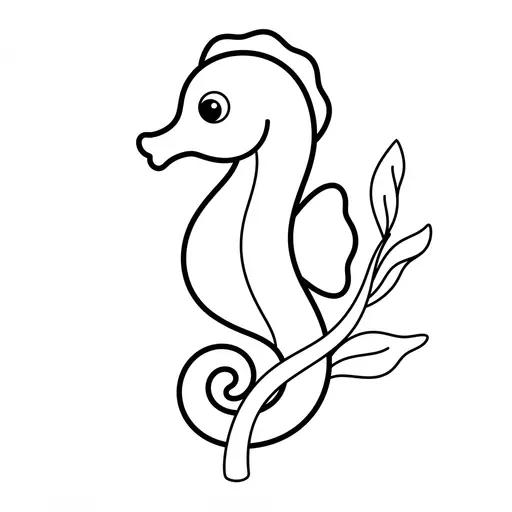 Easy Seahorse Coloring Page — Curling Around Seaweed