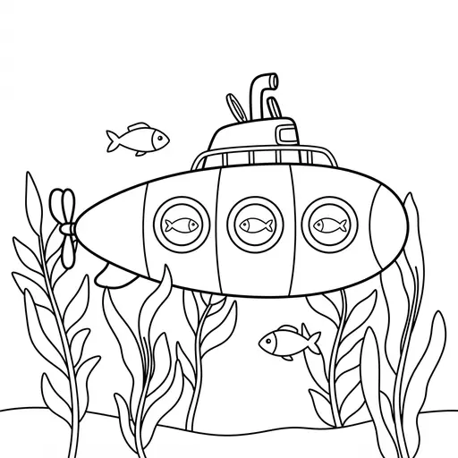 Submarine Coloring Page — Exploring a Kelp Forest