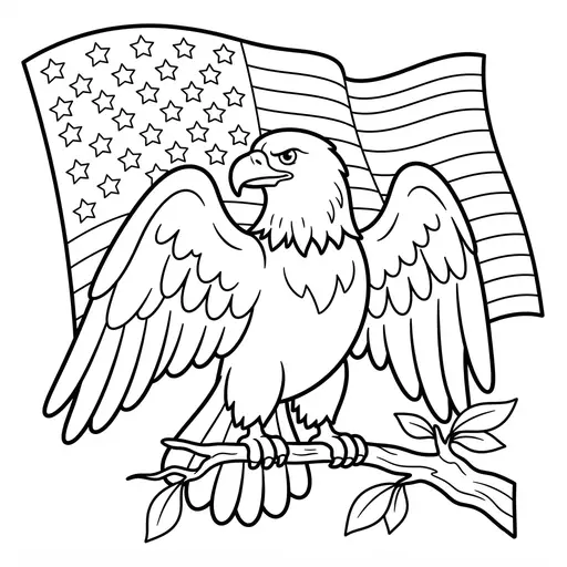 Veterans Day Coloring Page — Bald Eagle in Front of the American Flag