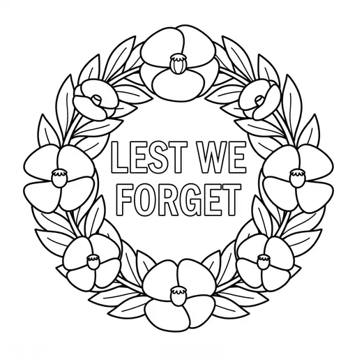 Remembrance Day Coloring Page for Adults — Wreath with Lest We Forget