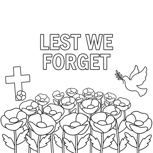 Remembrance Day Coloring Page — Lest We Forget with Dove